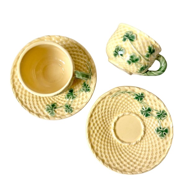 Bordallo Pinheiro Other - Bordallo Pinheiro Yellow Shamrock Set Of Two Cups And Saucers